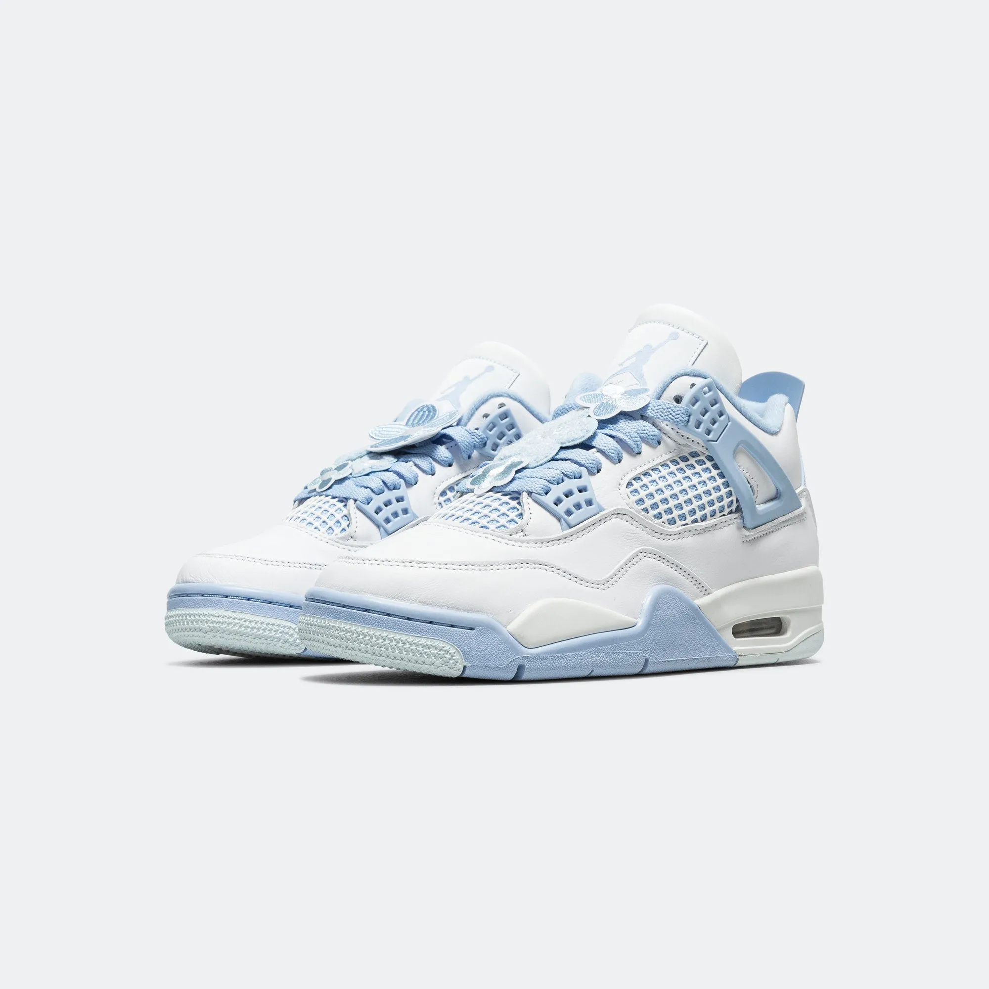 Womens Air Jordan 4 Retro - White/Aluminum-Blue Tint-Oil Green Anti Static Lining