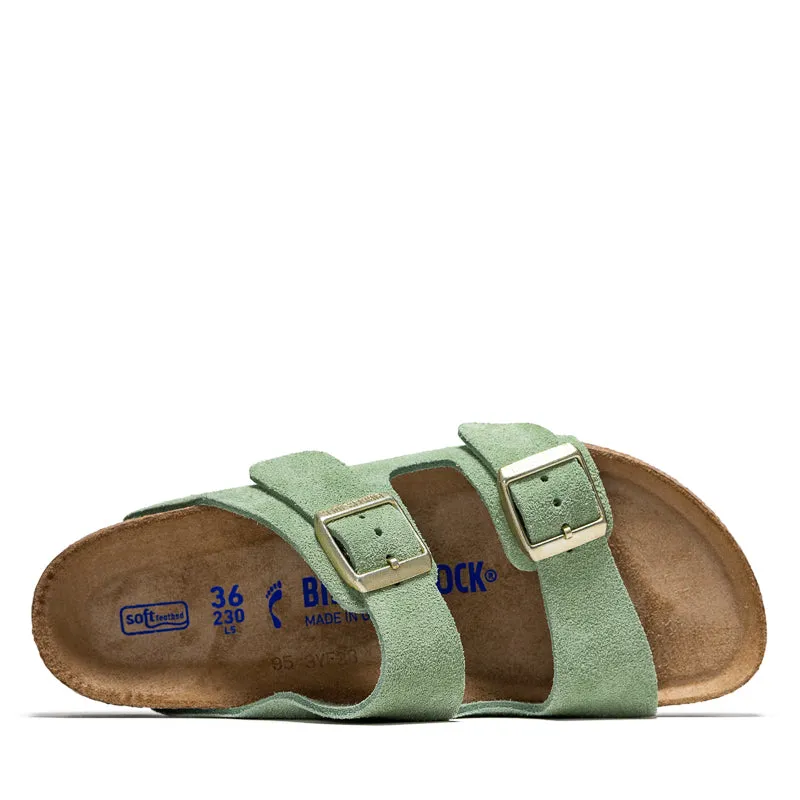 Handmade Block Heel Women's Birkenstock Arizona Soft Footbed Suede - Green Tea