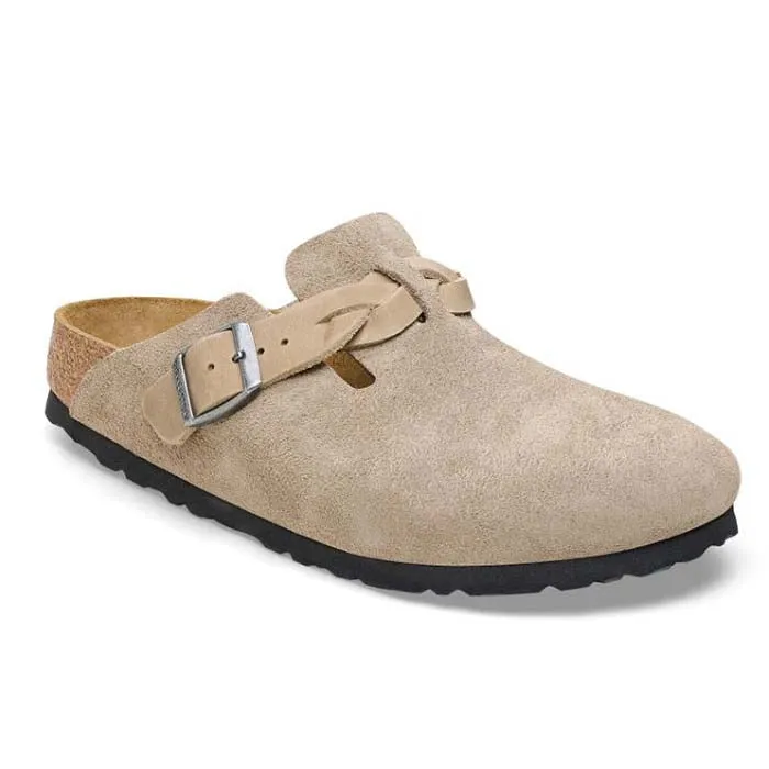 Womens Birkenstock Boston Braid Narrow in Taupe Step Stable