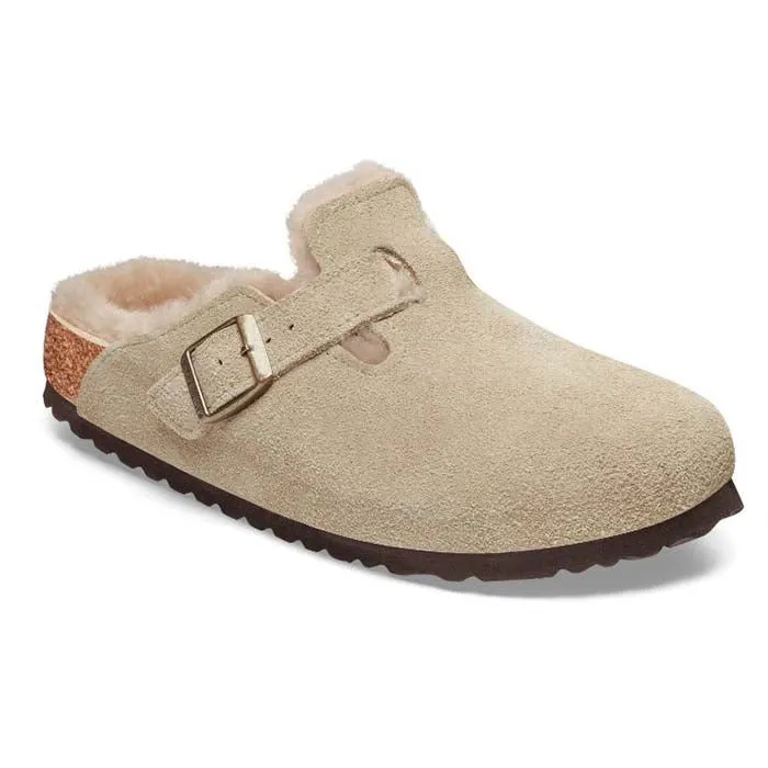 Womens Birkenstock Boston Shearling Narrow in Taupe/Sandcastle Home Wear