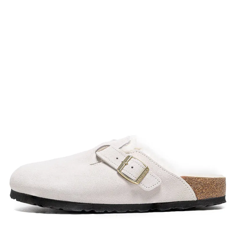 Women's Birkenstock Boston Shearling Suede - Antique White Classic Line
