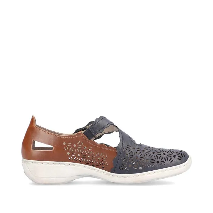 ergonomic Womens Rieker Doris Perf in Pazifik/Mogano