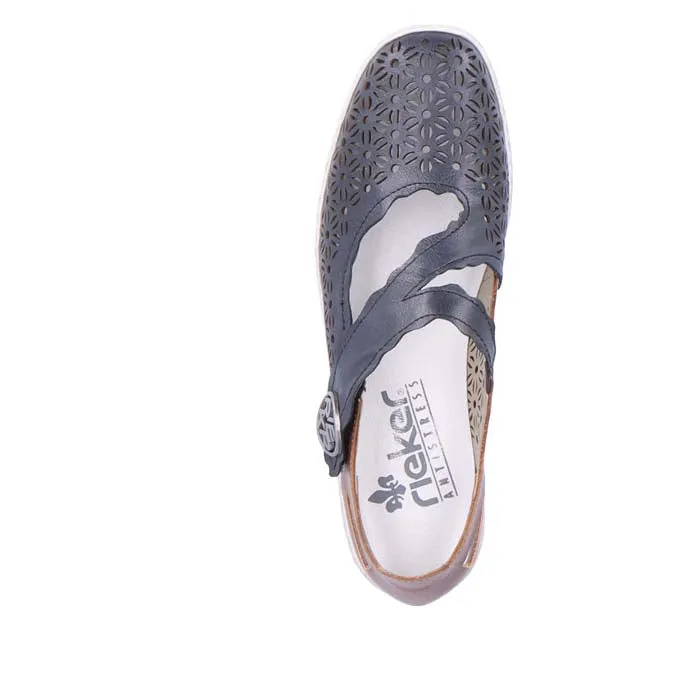 Earth Tone Fashion Comfort Womens Rieker Doris Perf in Pazifik/Mogano