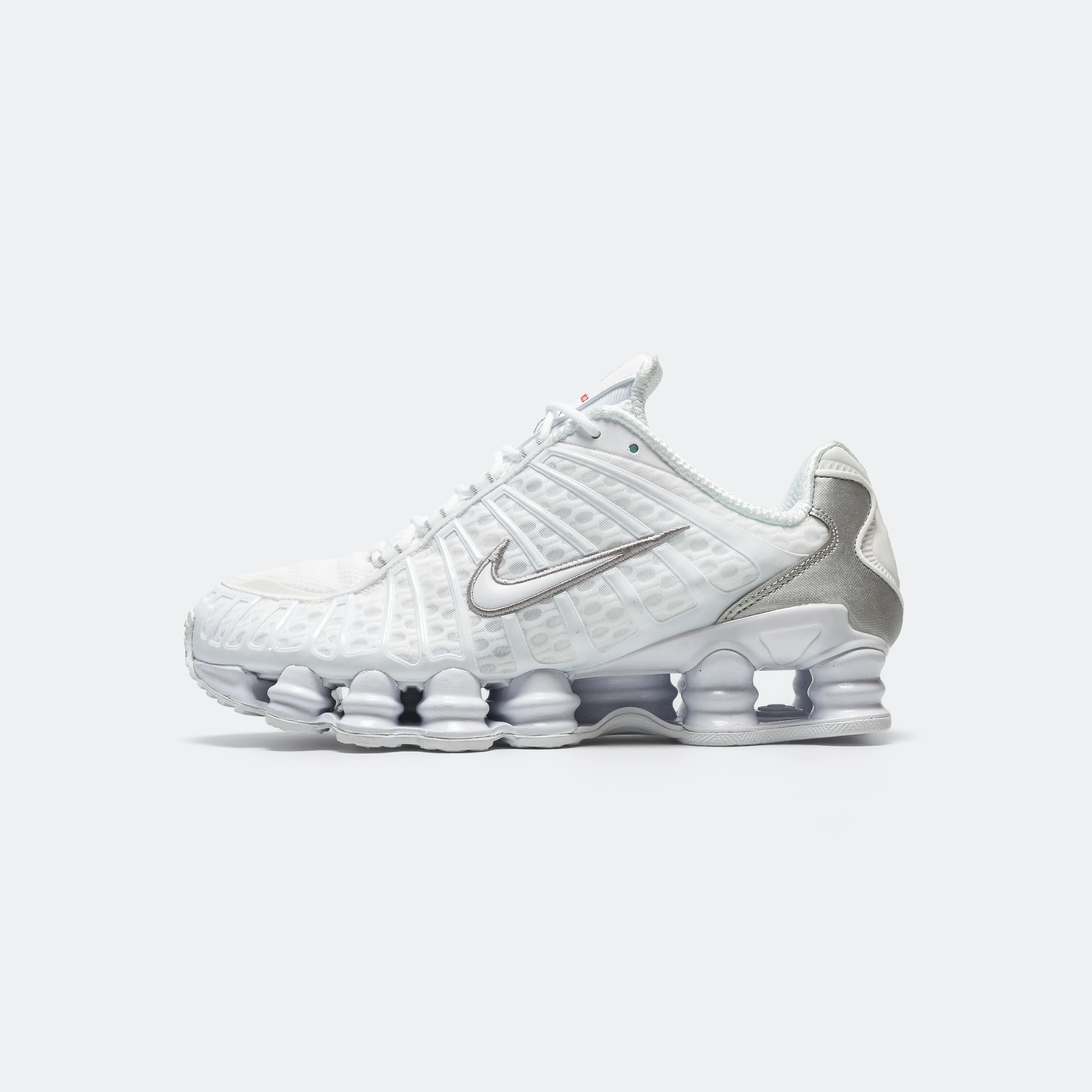 Non Toxic Materials Comfy Support Womens Shox TL - White/White-Metallic Silver-Max Orange