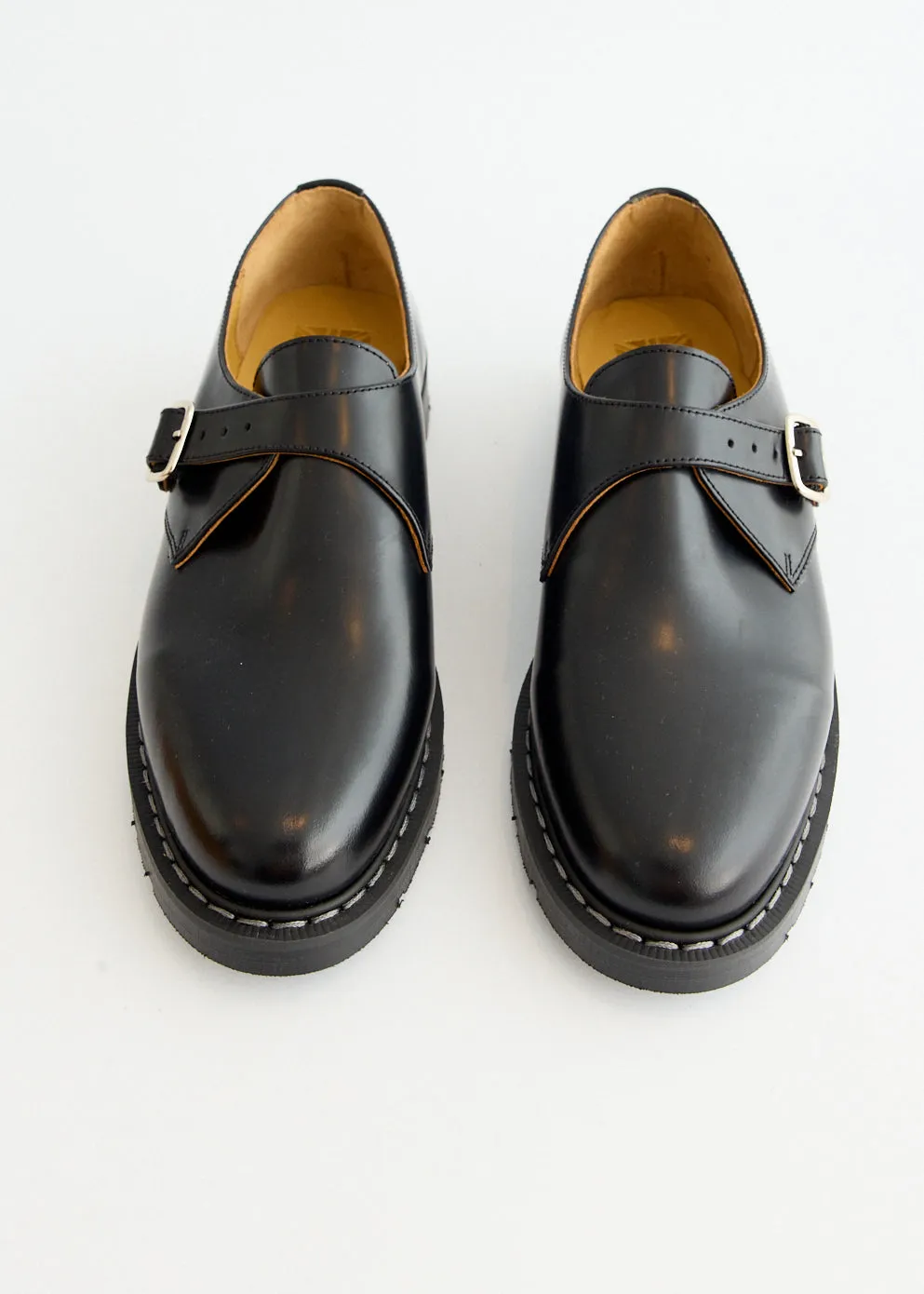 Black Hi-Shine Monk Shoes hook - and - loop closure Ultra-soft sole